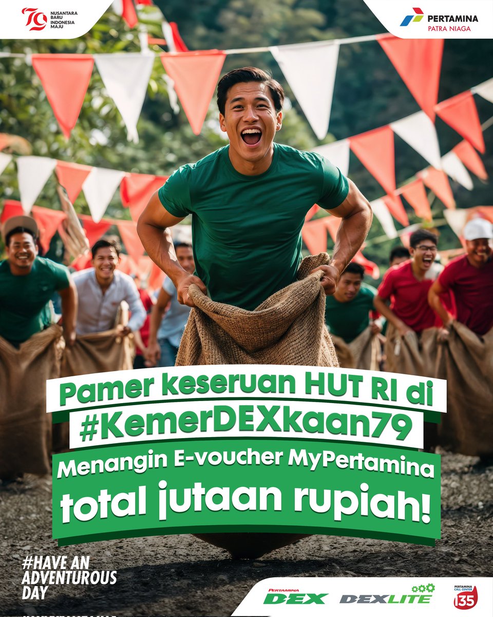 DexSeriesID's tweet photo. Gimana perayaan HUT RI ke 79 kemarin? Kalau ada dokumentasi seru dalam bentuk foto atau video, pamerin langsung di #KemerDEXkaan79!

Ikuti caranya dan menangin e-voucher MyPertamina total jutaan rupiah!

Kamu bisa dapetin:
2 Pemenang utama : Rp300.000 per orang
10 Pemenang lainnya: Rp100.000 per orang

Pemenangnya akan diumumin tanggal 22 Agustus nanti! Ikutan pamer yuk, dan menangin hadiahnya!

#DexSeries #Dexperience #Dextivity #KemerDEXkaan79
#HaveAnAdventurousDay #MyPertamina