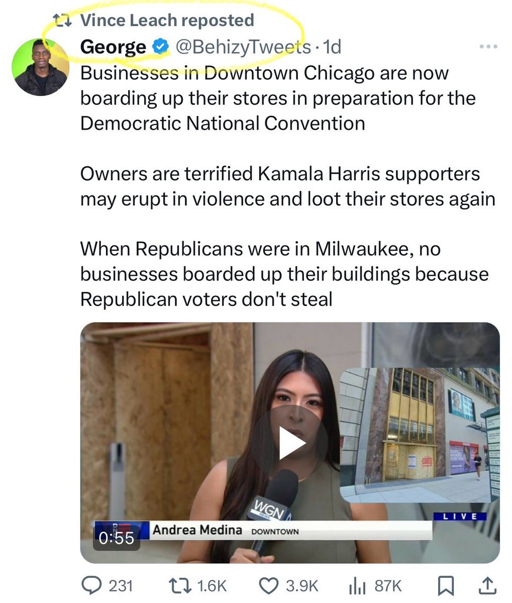Ok, <a href="/VinceLeach/">Vince Leach</a> - let me unpack this for you. “Kamala Harris supporters may….loot their stores again”. Again? Please give me the dates and locations where Harris supporters became violent. “Republican voters don’t steal”. Really? None of them? What a #weird thing to say.
