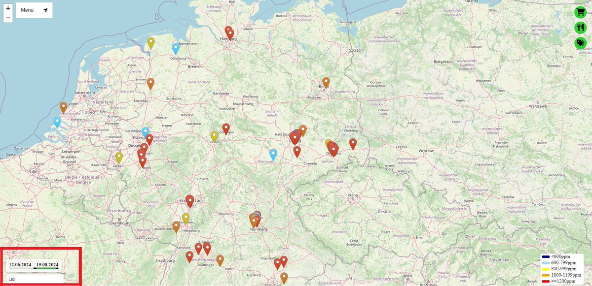indoorco2map's tweet photo. The Website has been updated with a few new features. You can filter results by Name (not case sensitive, returns result if location contains the search string) and by Date. a Menu Bar in was added - data download can be found there now 1/2 https://t.co/KqsGfswjcM