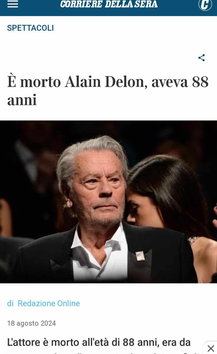 È #morto Alain Delon, aveva 88 anni.  Molti sono i #film che ha girato con #registi italiani reddit.com/r/Italia/comme…  Alain #Delon (1935 - 2024)  #AlainDelon  #18agosto #rip #cinema