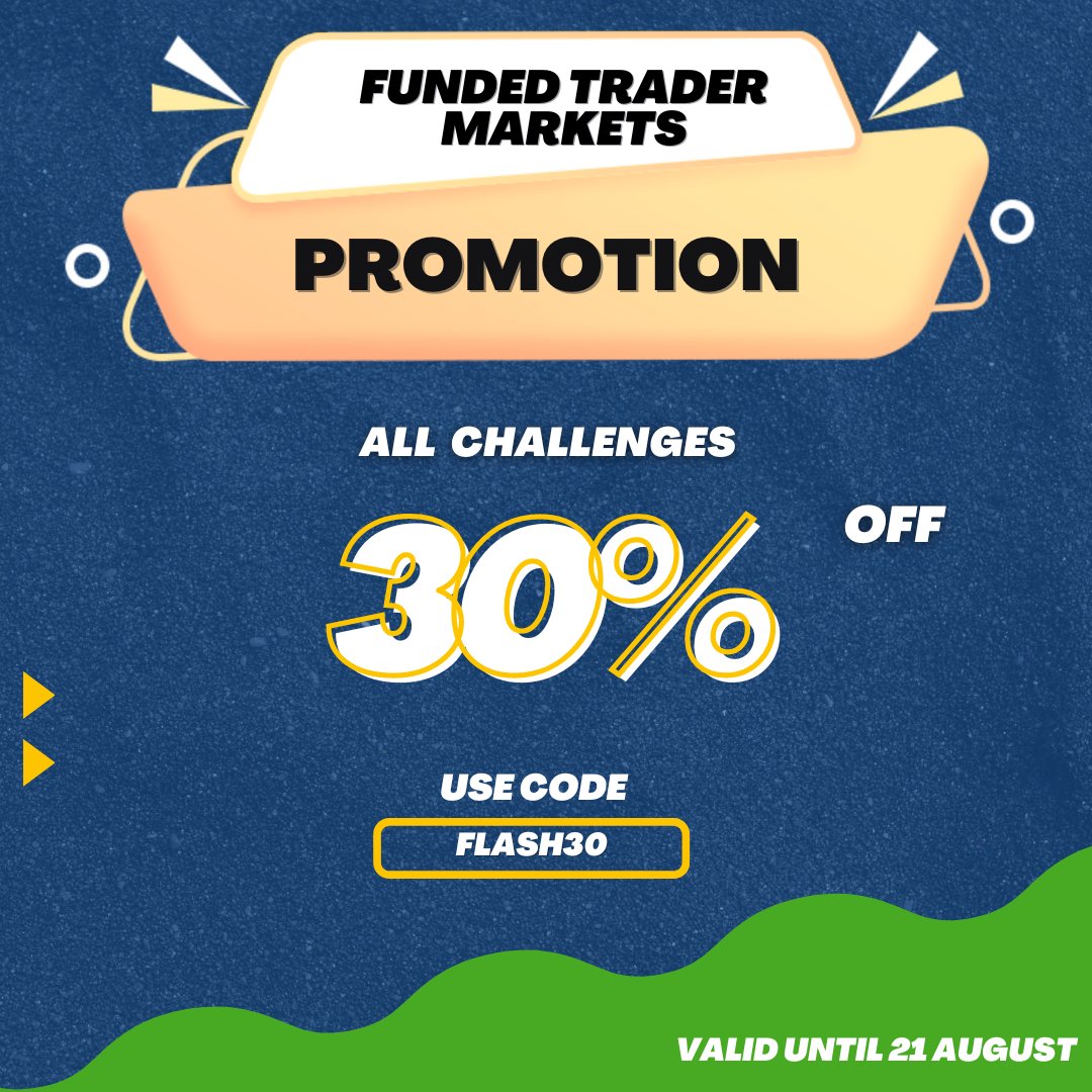 TradeNoted_com's tweet photo. Promo By @FTMarketslive
⏰ Limited Time 30% Off On All Challenges!
Coupon Code: FLASH30
Get It Here >>> https://t.co/LSCjS0BA4J
#AugustPromo #FundedTraderMarkets https://t.co/p24xJcvORb
