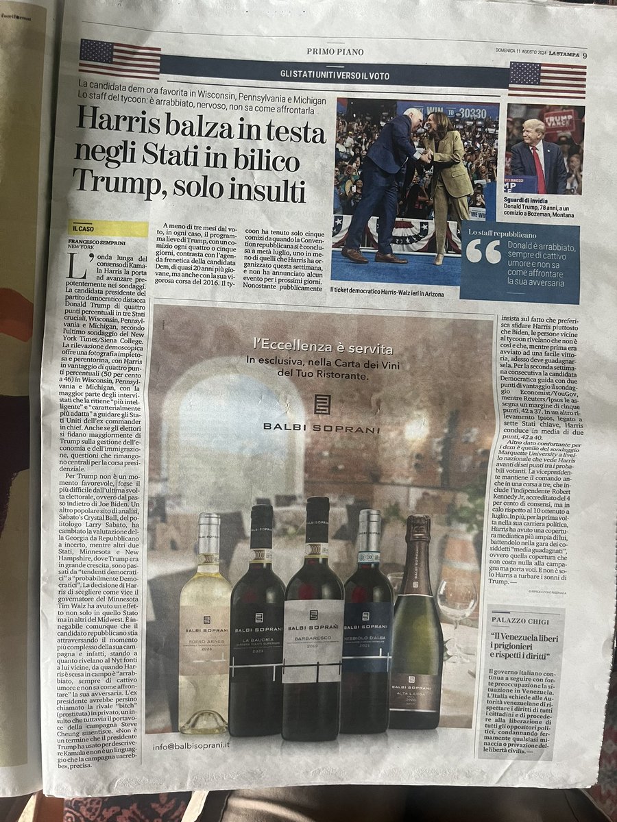 paoloangeloRF's tweet photo. #semprini”l’onda lunga del consenso di #KamalaHarris la porta ad avanzare prepotentemente nei sondaggi. La candidata presidente del partito democratico distacca #trump di4 punti percentuali in3stati cruciali #Wisconsin #Pennsylvania e #Michigan fotografia impietosa e perentoria https://t.co/4WT8nctihl