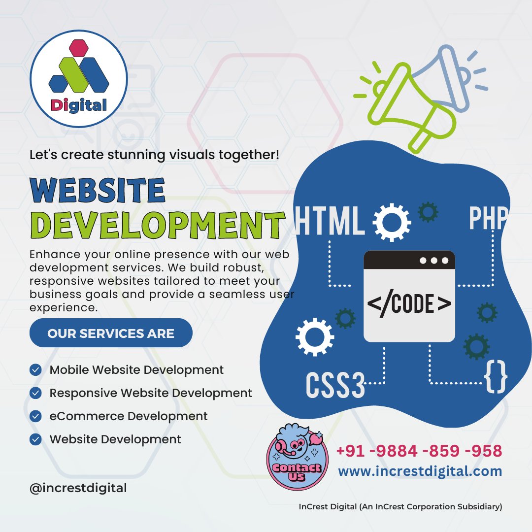 IncrestDigital's tweet photo. Enhance your online presence with our web development services. We build robust, responsive websites tailored to meet your business goals and provide a seamless user experience.

#InCresting #InCrestDigital #WebDevelopment #WebsiteDevelopment #ResponsiveWebsiteDevelopment https://t.co/ODrNkh0UsX
