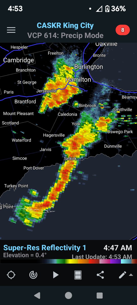 Heavy rain with occasional lightning &amp; thunder passing through Hamilton right now. #onstorm