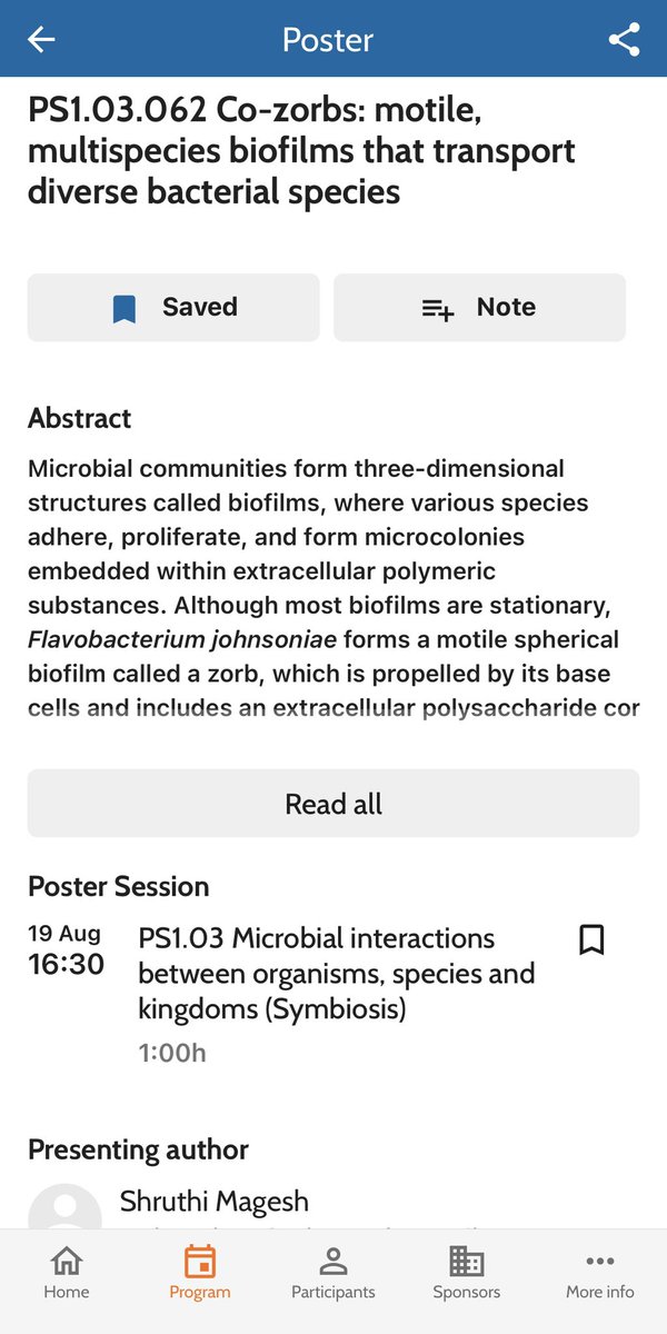 Shruthi Magesh (@mageshshruthi) on Twitter photo If you're attending #ISME19 and would like to learn about multispecies biofilms that can move "co-zorbs," stop by my poster PS1.03.062 tomorrow, August 19th, at 4:30pm!
<a href="/ISME_microbes/">ISME - International Society for Microbial Ecology</a> <a href="/UWMadisonMDTP/">Microbiology Doctoral Training Program</a> If you're attending #ISME19 and would like to learn about multispecies biofilms that can move "co-zorbs," stop by my poster PS1.03.062 tomorrow, August 19th, at 4:30pm!
<a href="/ISME_microbes/">ISME - International Society for Microbial Ecology</a> <a href="/UWMadisonMDTP/">Microbiology Doctoral Training Program</a>