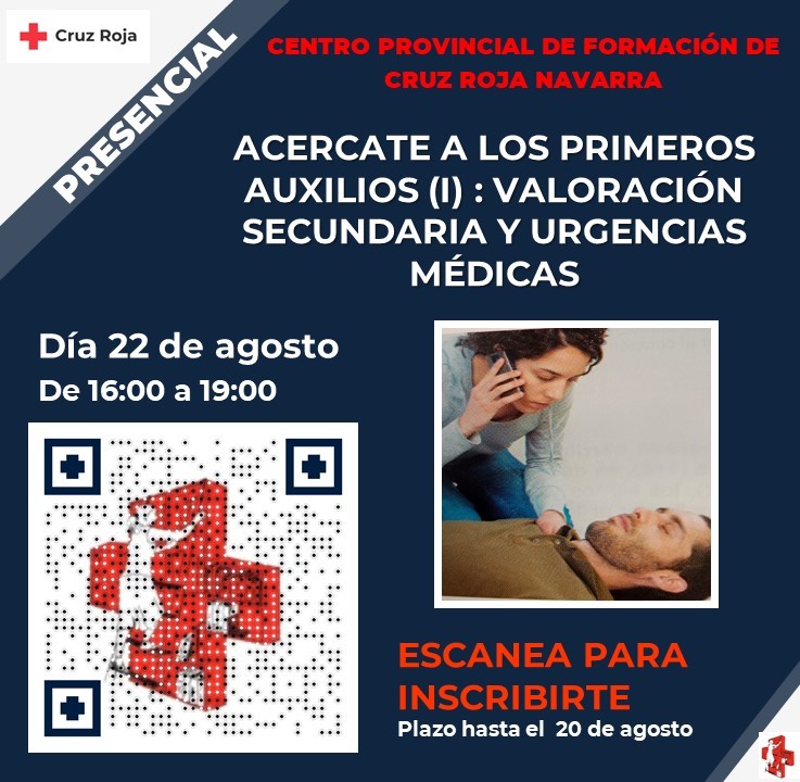 CruzRojaNavarra's tweet photo. Tienes de plazo hasta el martes para #inscribirte.
Taller presencial: “Acércate a los #PrimerosAuxilios: valoración secundaria y urgencias médicas”.
¿Te lo vas a perder? 🙉
#FormaciónCruzRoja
👉https://t.co/sXySLjzyA2 https://t.co/epD31PPTcz