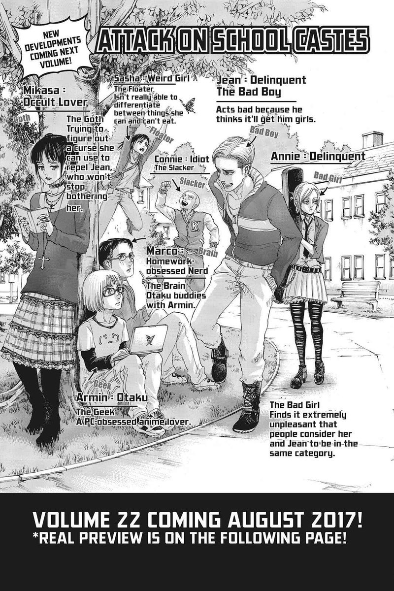 ajphely's tweet photo. AOT school castes 
[all manga fake previews 🧵]

vol 22-23
#shingeki #AttackOnTitan https://t.co/Rt4zyxhhy6