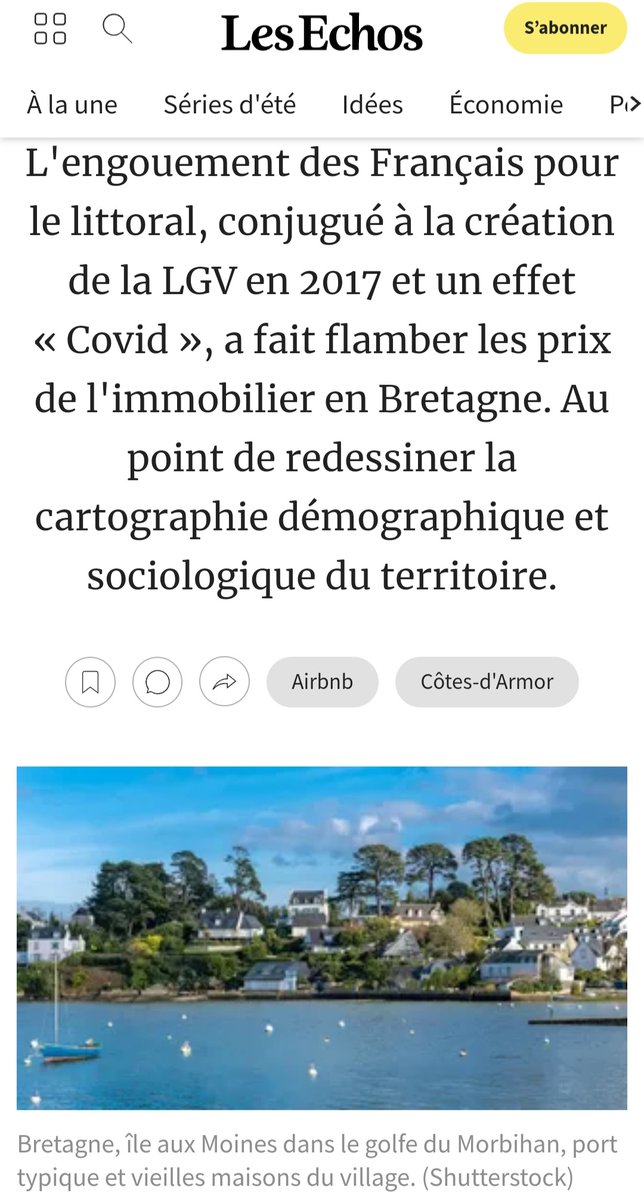 Conséquences de cet engouement, la rareté des logements à l'année et les difficultés voire l'impossibilité de se loger en Bretagne.

lesechos.fr/industrie-serv…