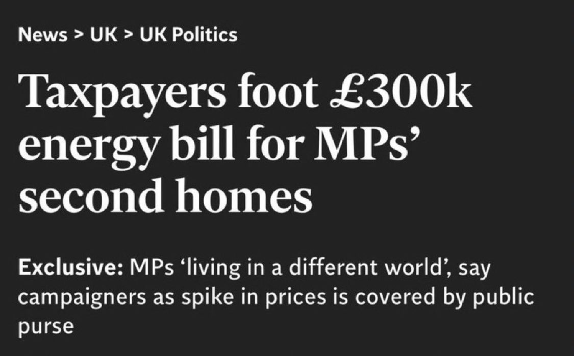 Taxpayers continue to pay for the energy bills in MPs’ second homes and yet the winter fuel allowance is being scrapped for millions of pensioners - many of whom will struggle to make ends meet as a result of this. Grotesque misplaced priorities.