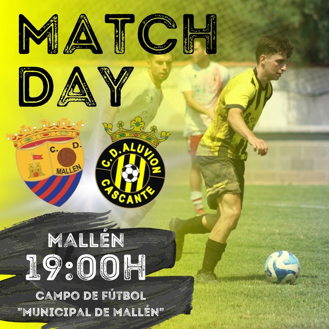 𝙈𝘼𝙏𝘾𝙃 𝘿𝘼𝙔 🖤💛

𝑪.𝑫.𝑴𝒂𝒍𝒍𝒆𝒏 - 𝑪.𝑫.𝑨𝒍𝒖𝒗𝒊𝒐𝒏

Hoy nuestro equipo disputa el tercer amistoso de pretemporada  a partir de las 19 horas en la localidad aragonesa de Mallén frente al @cd_mallen 

#aúpaaluvión