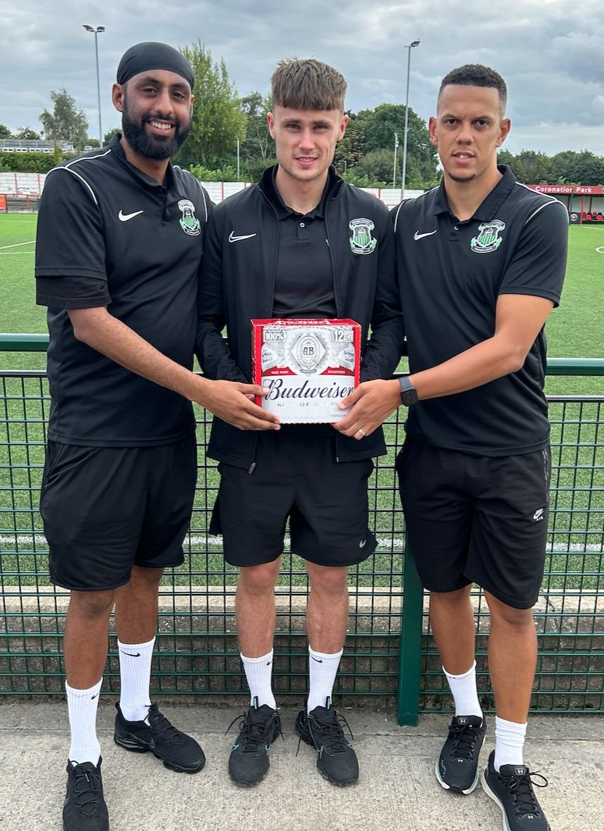 Jack Thatcher collects his Man of The Match award from the management team after yesterday's victory against <a href="/KimberleyMWFC/">Kimberley MWFC</a> .
#GreenArmy