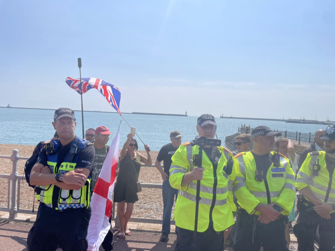 Around 300 Antifascists gathered in Dover 17.08.24 for a demonstration called by Kent Anti Racism Network and supported by SUTR, the Queer and Disabled Block and several crews of autonomous antifascists and anarchists coming from across Kent and well as London and Brighton.