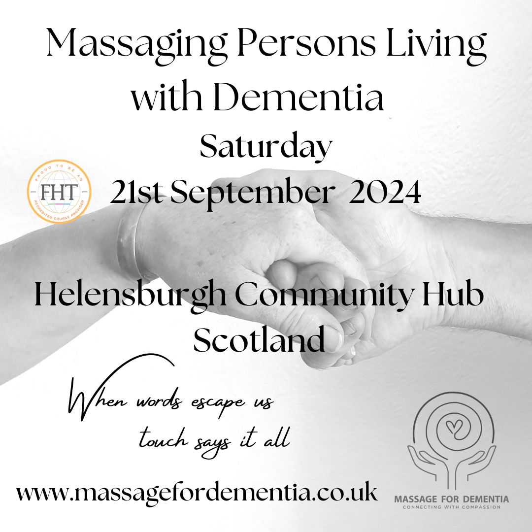 Very excited for this one off event happening in Helensburgh next month.  
Further information:
massagefordementia.co.uk/courses/

<a href="/BoldScotland/">bold-scotlandcic</a> <a href="/digitalme_NC/">Nicola Cooper</a> <a href="/LemboRes/">Valeria Lembo V</a> <a href="/LuminateScot/">Luminate Scotland</a> <a href="/PUDaisiesScot/">Pushing Up The Daisies</a> <a href="/AlyMcKechnie/">Alyson Vale</a> <a href="/suzie_beresford/">Suzie Beresford</a> @marinarofrankie <a href="/IrvineDawn/">dawn irvine</a> @CreativeLivesCL
