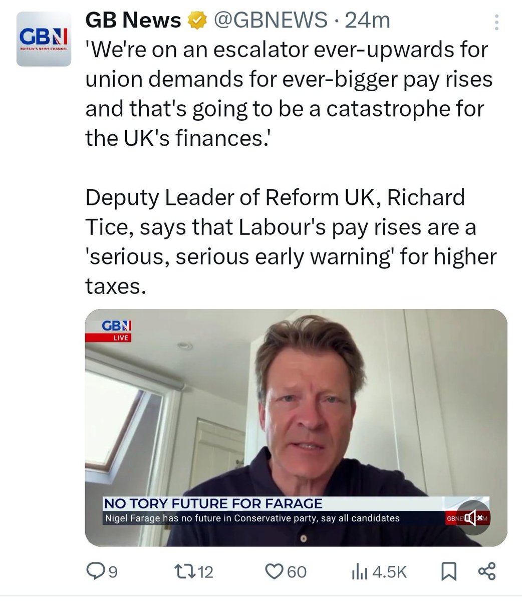 Otto_English's tweet photo. Richard Tice defends public servant Nigel Farage's huge salary

... and condemns state sector pay rises for ordinary people...

Less than 5 minutes apart https://t.co/NcWrZT5EGq