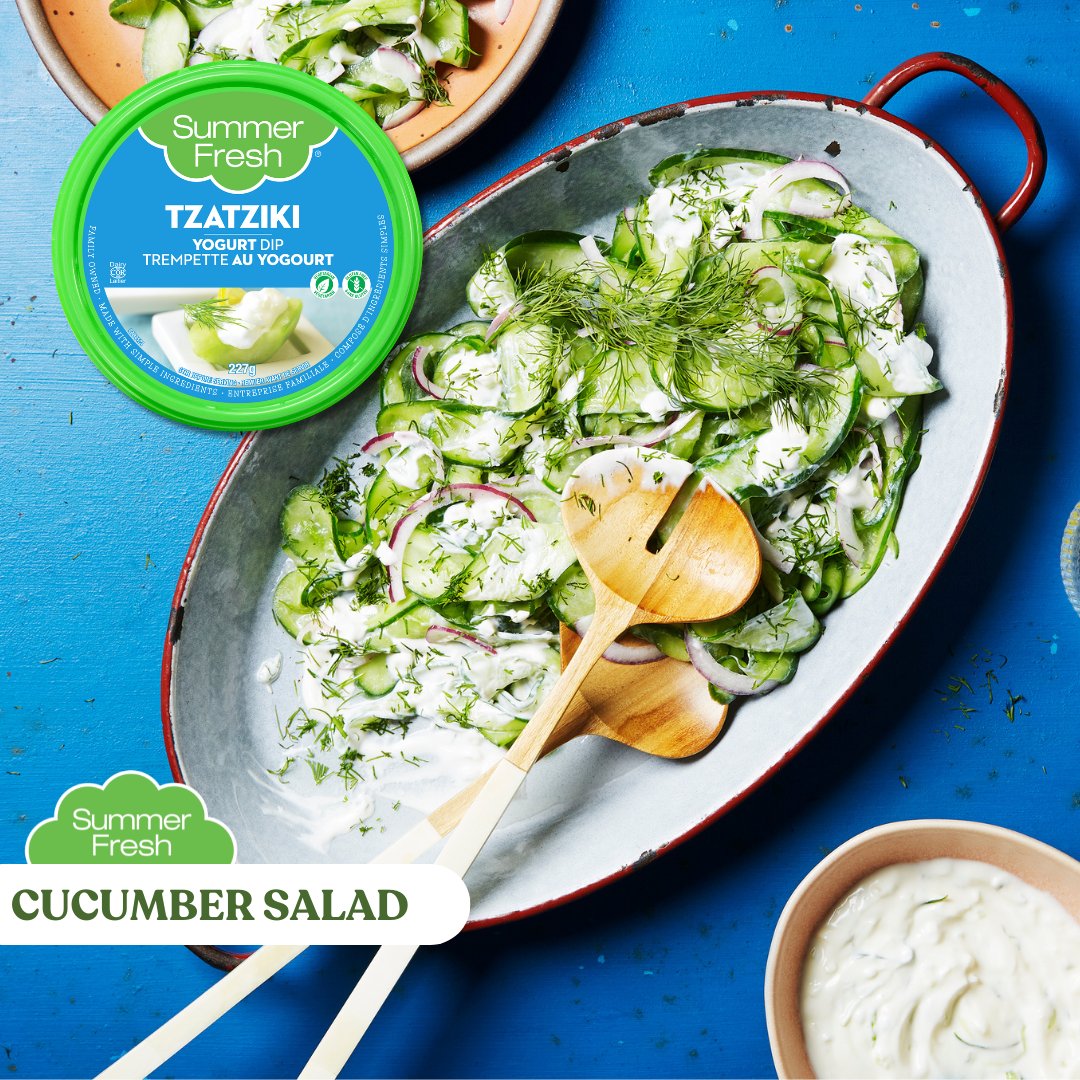 SummerFresh's tweet image. Refreshing cucumber ribbons tossed in our creamy Summer Fresh Tzatziki—perfect with grilled meats or fish for a light summer lunch! 🥒✨ #CucumberSalad #SummerFresh 

Swipe for recipe ---&amp;gt;