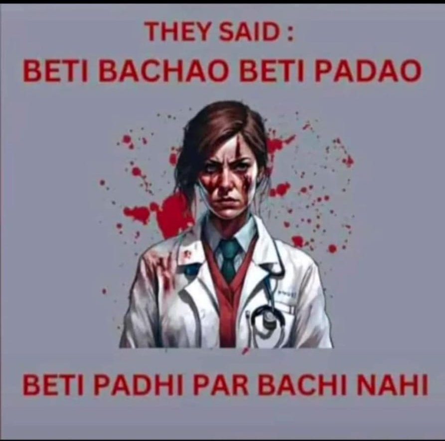 NazneenAkhtar23's tweet photo. बेटी बचाओ बेटी पढ़ाओ,
बेटी पढ़ी पर बची नहीं 😭

#KolkataDoctorDeathCase https://t.co/ifNMnd6ktY
