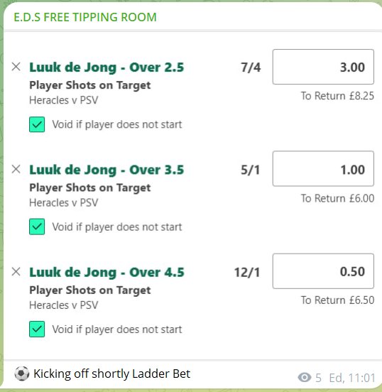 EDS__Tipping's tweet photo. E.D.S FREE LADDER BET PSV https://t.co/qUQbJuUCx8