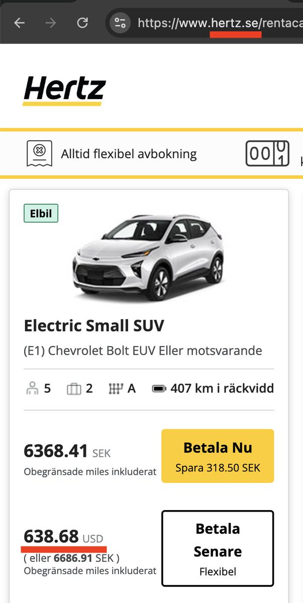 Booking a US rental through hertz.se is WAAAY cheaper than hertz.com/us/en/ for some reason. Each in a separate, fresh incognito window, same query, same time, no discount/CDP code attached.