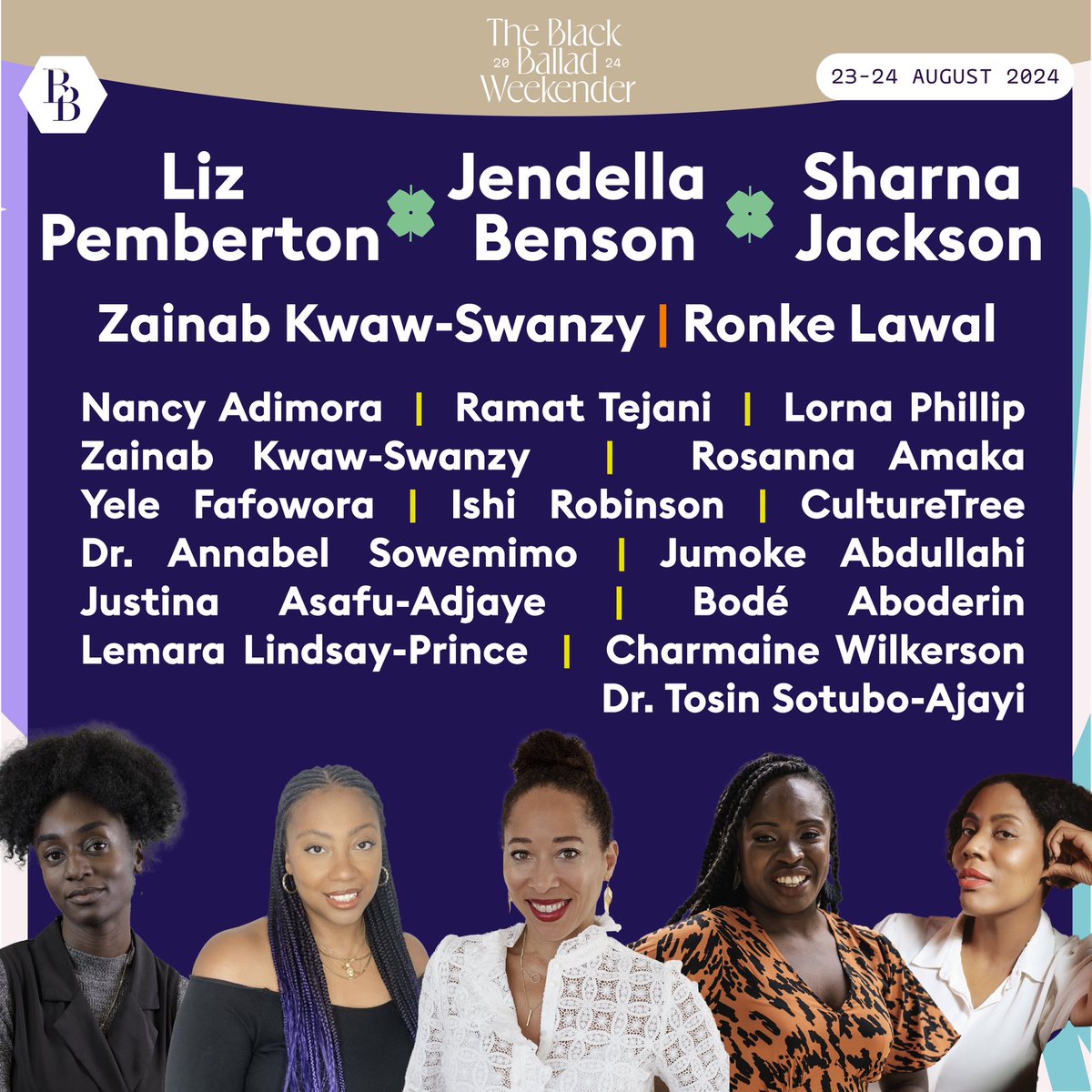 JENDELLA's tweet photo. So pleased to announce that as well as co-programming the Black Ballad Weekender, I'll be appearing at the #BBWeekender ๐
๐คช https://t.co/oh3rmB40N4