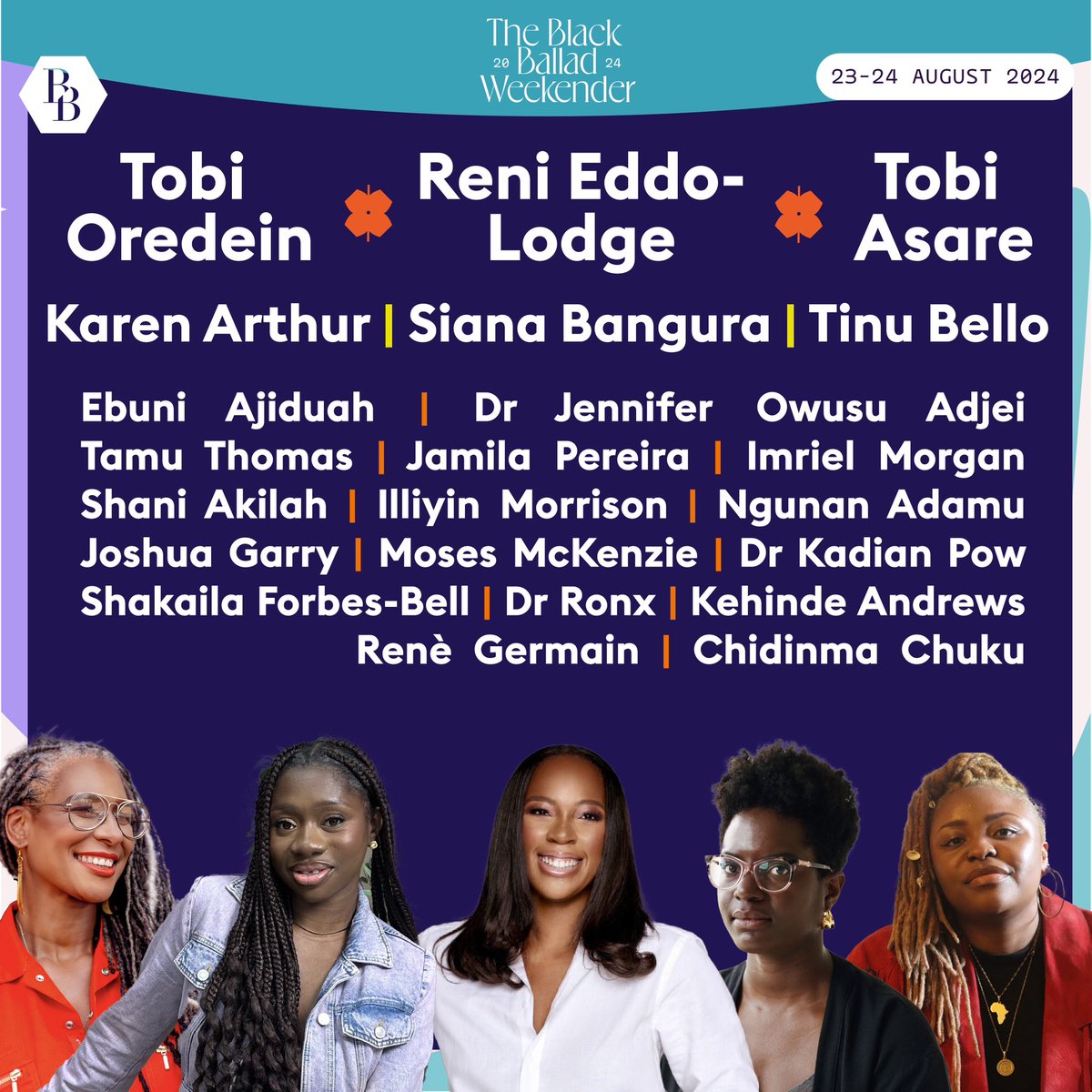 JENDELLA's tweet photo. So pleased to announce that as well as co-programming the Black Ballad Weekender, I'll be appearing at the #BBWeekender ๐
๐คช https://t.co/oh3rmB40N4