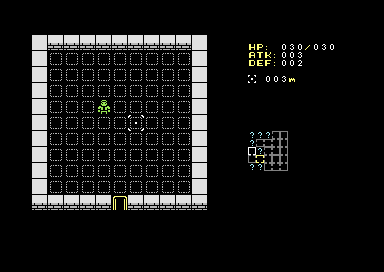 SyntaxErrorSoft's tweet photo. The mini-map now shows the level exit room in yellow, the current player room in white, grey for normal rooms, and cyan "?" for unexplored... #c64 #roguelike #WIP #8BitCoders #pascal #crosscompiler https://t.co/GnCKBln7Zf