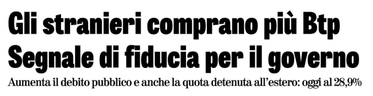 carlo_canepa's tweet photo. Un giornale tra quelli di destra scrive che secondo Banca d’Italia continua ad aumentare la quota di debito pubblico in mano agli investitori stranieri. Ma come, non stava «tornando nelle mani» degli italiani, come ripete – a torto – Giorgia Meloni da tempo? 🧐 https://t.co/YhcOWucLPS