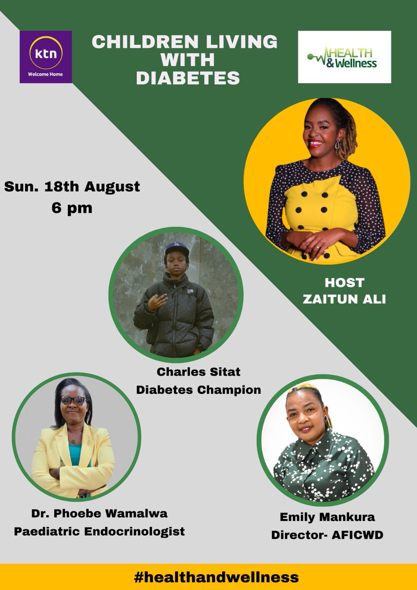 ktnhome_'s tweet photo. Join us tonight at 6 pm for an insightful discussion on children's health and diabetes. 🩺👶 Dr. Phoebe Wamalwa, Paediatric Endocrinologist, Emily Mankura, Director of AFICWD, and Diabetes Champion Charles Sitat will share crucial insights and tips on managing diabetes in children. Don't miss it! 🌟

Host: @zaitun_ali
Producer: @alangomillicent

#HealthandWellness #KTNWelcomeHome