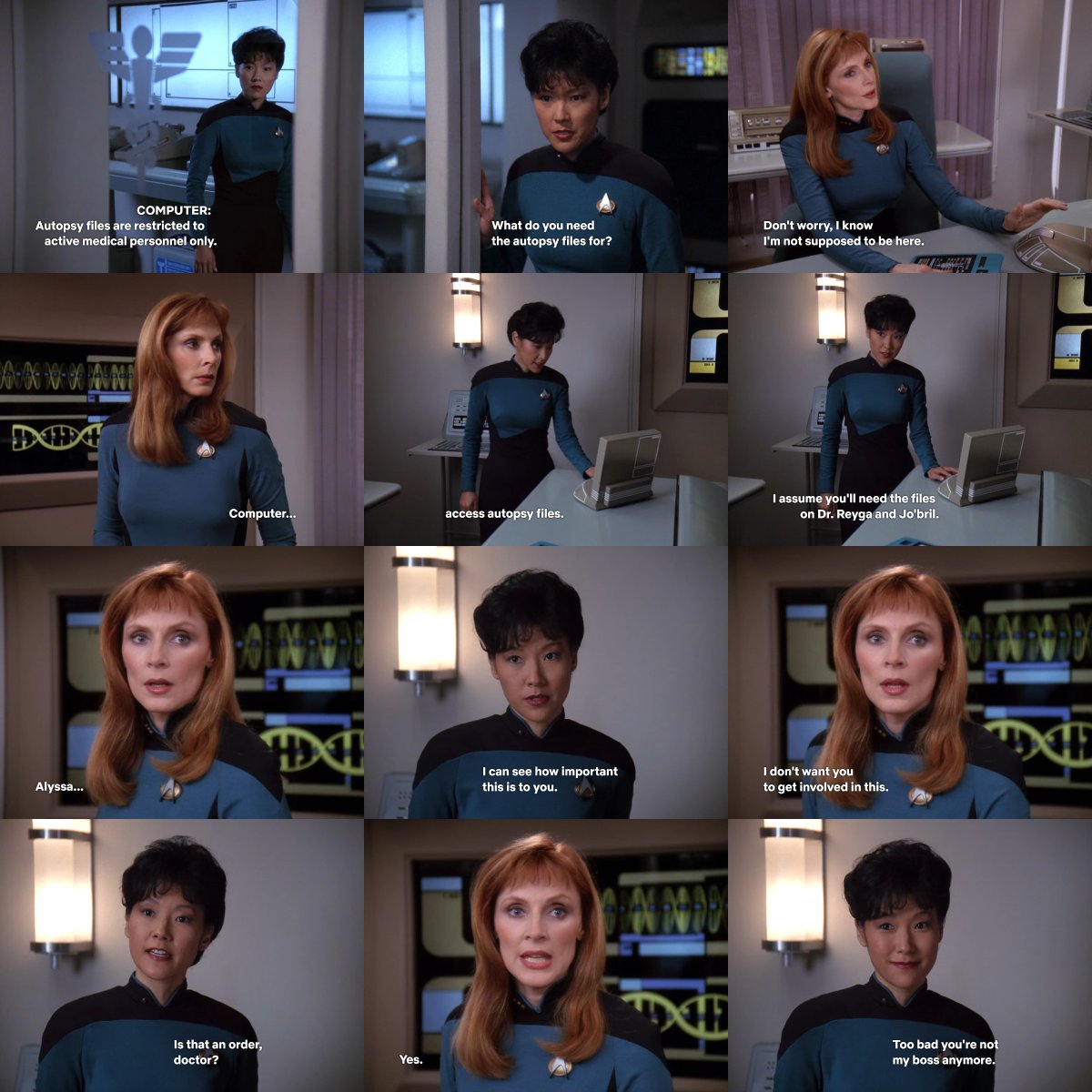 gaghyogi49's tweet image. As mentioned before, this is my favourite Alyssa Ogawa moment in #StarTrekTNG's "Suspicions" and the whole show. As a kid, it taught me so much about being a good friend, trusted colleague and decent human being. #RIP Patti Yasutake, you will be missed! 😢
