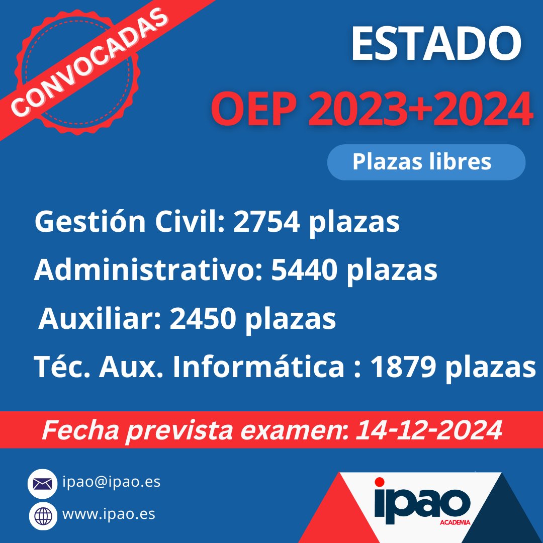 La semana que viene continuamos con la preparación de las oposiciones a Técnico Auxiliar de Informática del Estado, y en Septiembre continuamos/comenzamos con los demás grupos.
Infórmate.
#oposicionesestado 
#oposicionesadministrativoestado 
#oposicionestai
