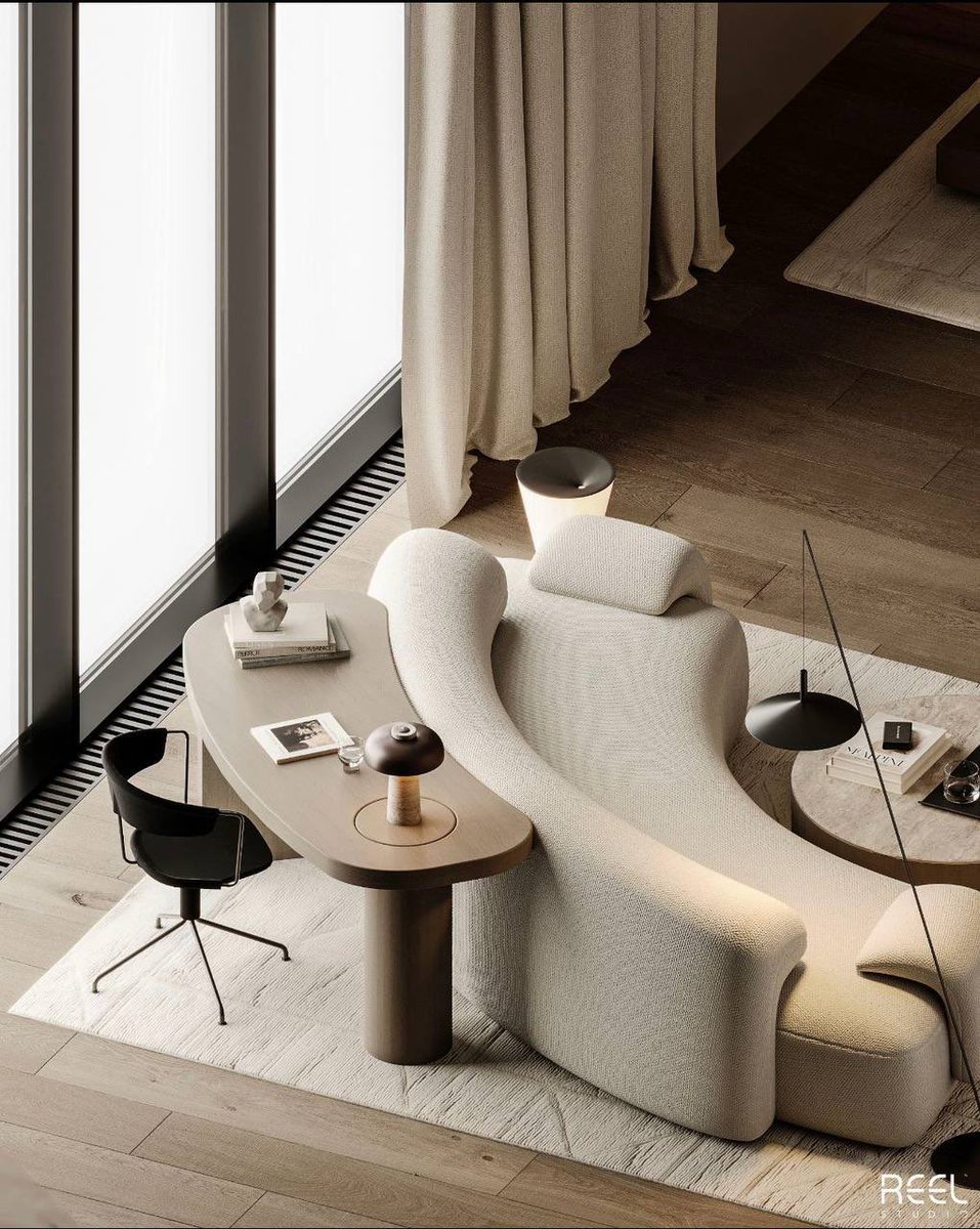 HM_Studio_'s tweet photo. لفتني التصميم هنا كيف مستغلين انحناء الكنب بشكل جمالي وموظفين المساحة باضافة المكتب 🤩👌🏼 https://t.co/cxs8gRUkTk