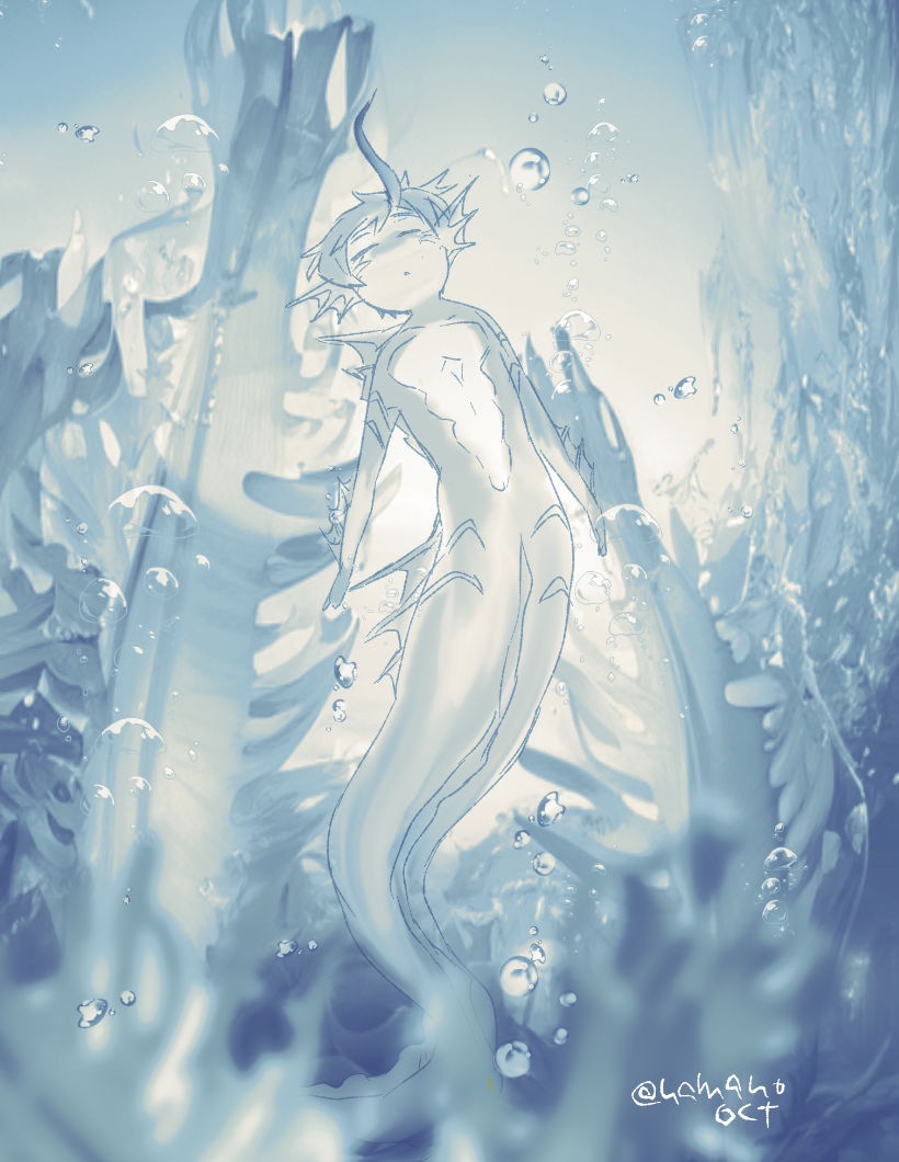 今日の没落書き 闇イドと海藻と漂う稚魚 