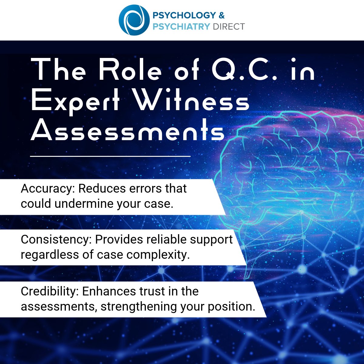 PsychDirect's tweet photo. In the legal world, the accuracy of expert witness assessments can make or break a case.

This is where quality controls come into play, ensuring every report is meticulously reviewed and every conclusion is sound.

Contact us today to learn more!

#ExpertWitness #LegalSupport https://t.co/IAZIXqXKOl