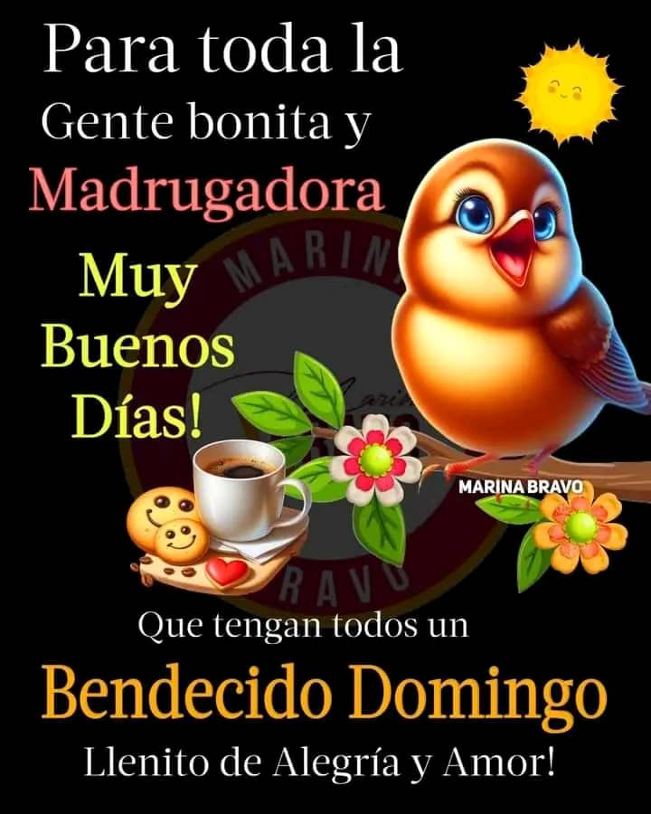 Feliz Domingo, mis amadísimos pajarillos
<a href="/oelpin69/">oelpin69</a> 
<a href="/lcsuzzarini/">Luis C. Suzzarini</a> 
<a href="/bernardo_98364/">Sawamura en la red</a>
<a href="/ptopelo/">Nina</a>
<a href="/Teresamejia7/">Teresa mejia</a>
<a href="/TitaFuenmayor/">Raisa Fuenmayor</a> 
<a href="/LeidaMarin2/">Leida Marín</a>