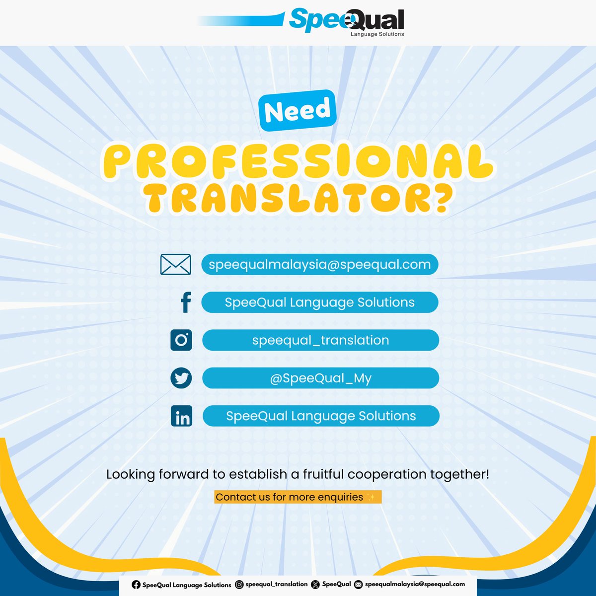 SpeeQual_MY's tweet image. Don’t let a translation fail damage your brand! Hire a professional translator to guarantee high-quality, contextually accurate, and culturally sensitive translations✨ 

At SpeeQual, we provide expert translation services you can trust! #ProfessionalTranslators #Localization