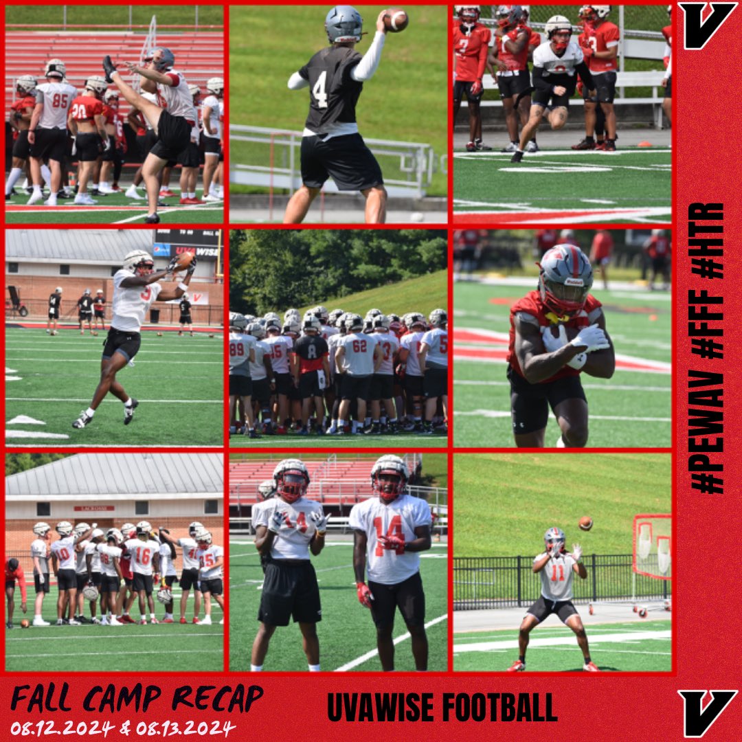 UVAWiseCavsFB's tweet photo. Just wrapped up an epic first week of fall camp! Filled with unforgettable moments, new skills, and a whole lot of fun. Week 2 starts tomorrow! Let’s go! #PEWAV #FFF #HTR https://t.co/I4HYcpHE5C