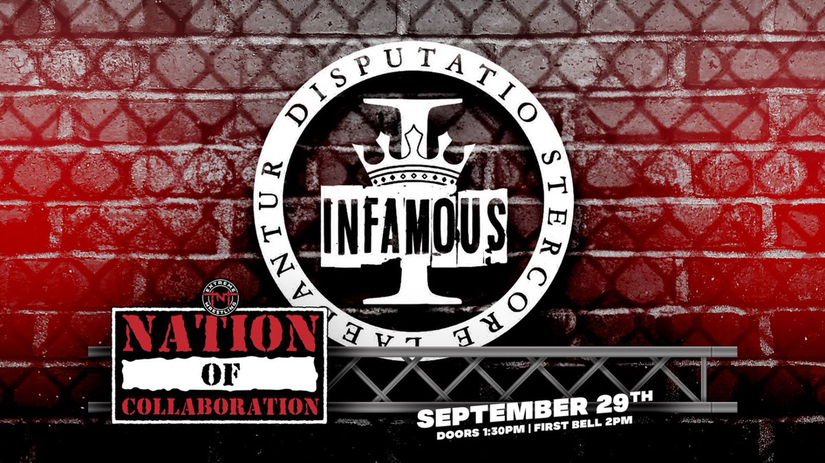TNTExtremeWres's tweet photo. 🫱🏾‍🫲🏻 NATION OF COLLABORATION 🫱🏻‍🫲🏾

BREAKING: It's about to get infamous in here as @INFAMOUS_WP join the action on September 29th, but what will @DJKing1268 and co be bringing to the party?

🎟️ GET YOUR TICKETS HERE 🎟️
https://t.co/MfBGdPumI6 https://t.co/lOvHEbNWHy