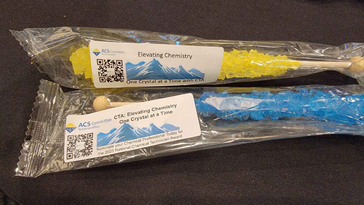Come to #SciMix #ACSFall2024 to get some special rock candy from Committee on Technician Affairs, and learn how @CTA_ACS is Elevating Chemistry one crystal at a time!