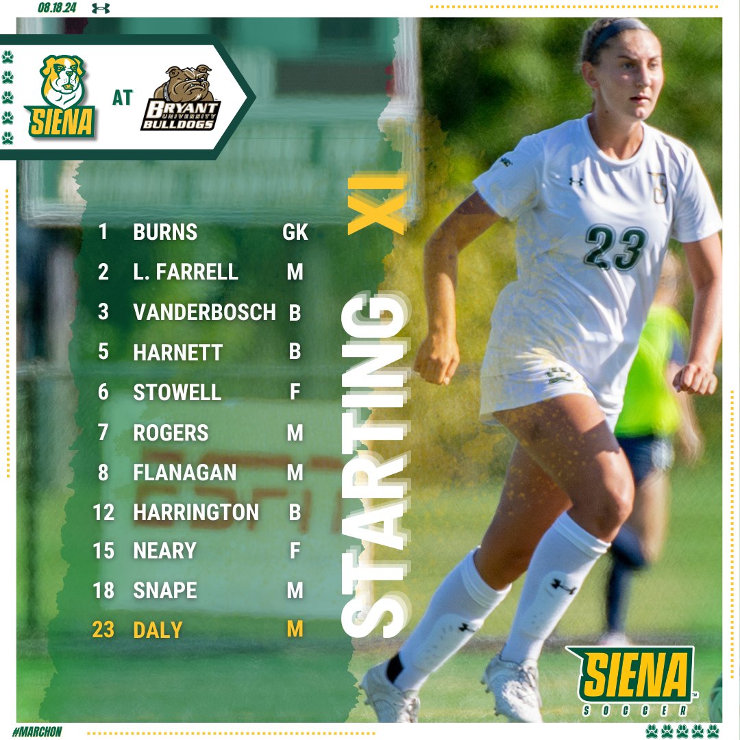 SienaWSoccer's tweet photo. 📝 All lined up and ready to go at Bryant

Four freshmen are a part of today's #StartingXI, including the birthday girl Lily Farrell 🎂

Kickoff coming up at the top of the hour on @ESPNPlus 

#MarchOn x #SienaSaints https://t.co/xtiADsB1vU