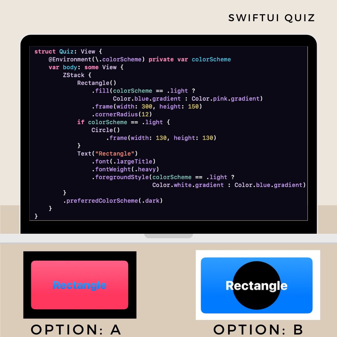 rishixcode's tweet image. Guess game for iOS Developers!
Here’s a fun challenge: Can you predict what this code will display? 🤔
Drop your answers in the comments! 💡
.
#swift #swiftUI