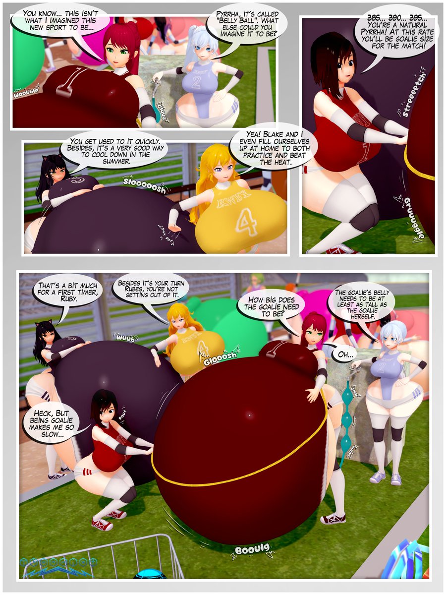 thormistart's tweet photo. Team Rwby convinced Pyrrha to join their Belly Ball team! And they *might* have left out some of the requirements for it hehe~ https://t.co/so2wUYnhbU
