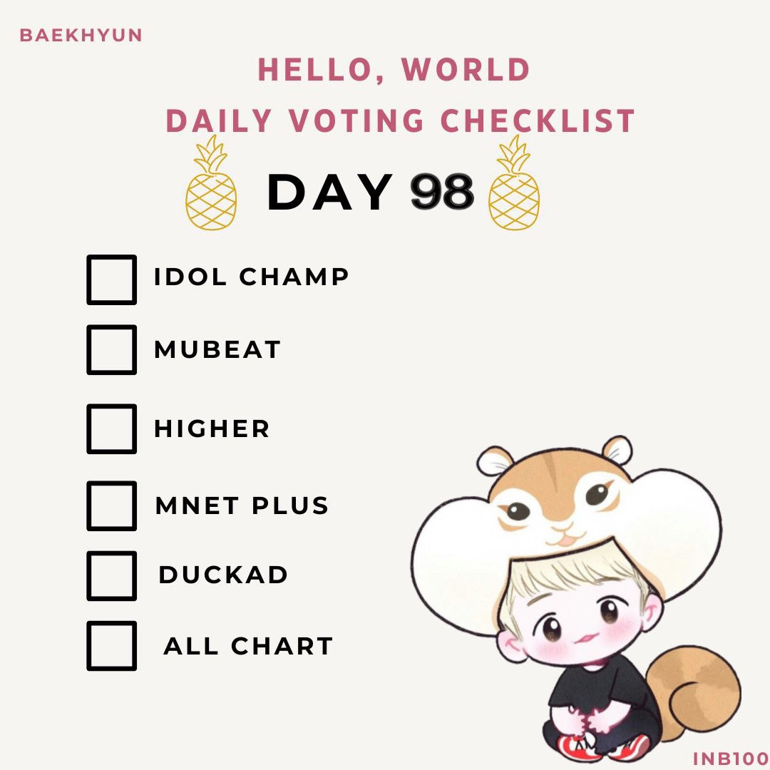 BBHLand04's tweet photo. [Daily Voting Checklist]🍍
‘Hello, World’ is getting sooner and sooner. Keep going on supporting Baekhyunie and hurry up to collect your Votes. ❤️

BAEKHYUN HELLO WORLD TEASER 
#Hello4thConceptPhoto
#HelloWorld 
#백현 #BAEKHYUN 
@BAEKHYUN_INB100
@B_hundred_Hyun https://t.co/kGmBgg5ddd