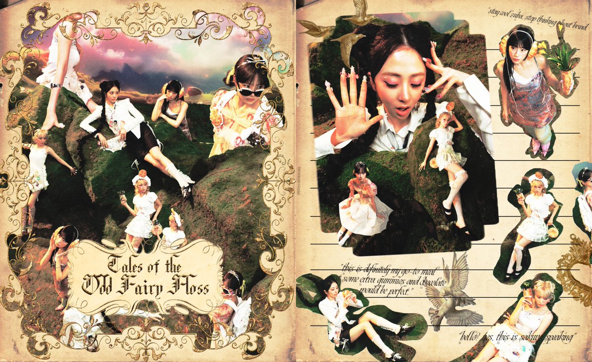 designsbyaqsa's tweet photo. LE SSERAFIM 'Odd Fairy Floss' Fairytale book design

#LESSERAFIM #yunjin #eunchae #kazuha #chaewon #kpop #sakura https://t.co/sofpqMs9cG
