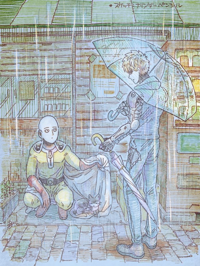 TheCaped_Baldy's tweet photo. The cats are dry thanks to Saitama 
#OnePunchMan https://t.co/xyx9RXUOFa