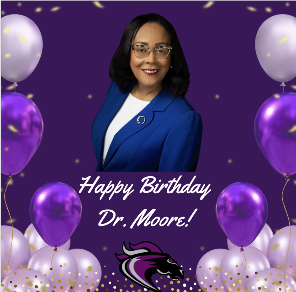 Happy birthday to our Superintendent <a href="/MooreKimD/">Dr. Kim D. Moore</a>! Cheers to a fantastic year ahead filled with joy, success, and continued growth. Thank you for ALL that you do for our students! 💜🩶🎂🎈🥳