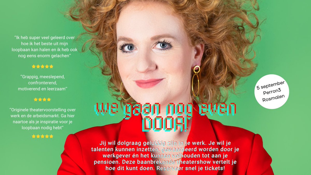 Een beetje leuk aan het werk blijven tot aan je pensioen… hoe doe je dat in deze snel veranderende arbeidsmarkt?
Op 5 september vertel ik je er alles over tijdens mijn voorstelling ‘We Gaan Nog Even Door!’
Kom je ook? Meer info 👉 50company.nl/wegaannogevend…