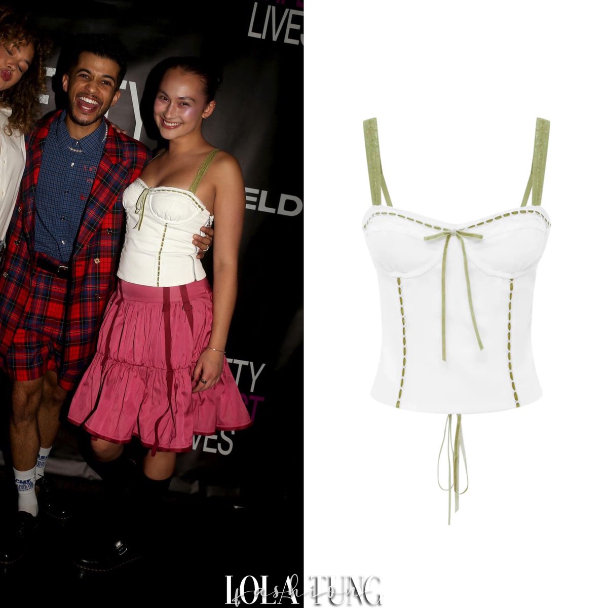 lolatungfashion's tweet photo. Lola Tung wore the #WithJean ‘Ryder Top’ (Sold Out) and the #PaulaCanovasDelVas ‘Charm Skirt’ (Sold Out). She also wore her #DrMartens ‘Bethan Platform Shoes’ ($127.50) at the opening show of “Pretty Perfect Lives”. https://t.co/VtSaCvMOWQ