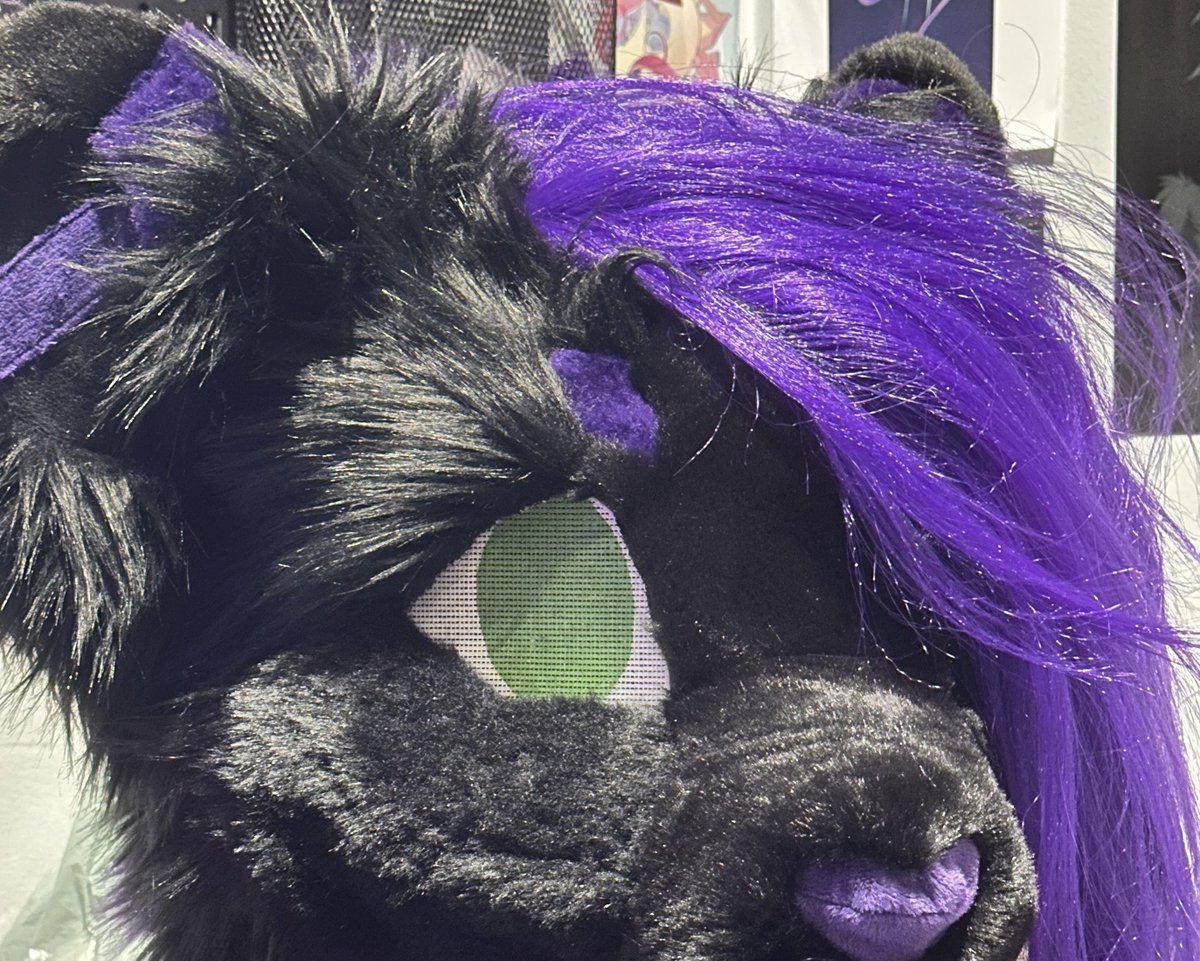WIP with the most hair I’ve made on a head so far! It extends to the back a bit. #fursuit