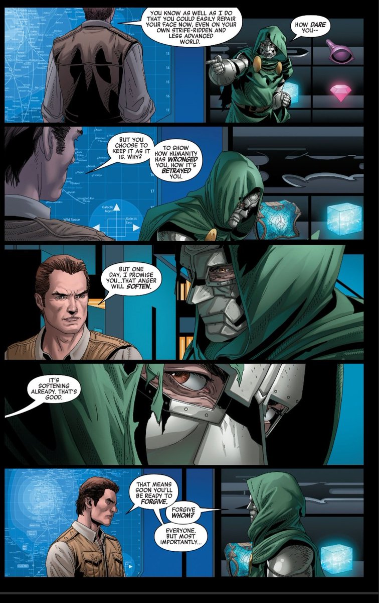 0Jcecil's tweet photo. Dr. Doom once traveled to an alternate universe and met a version of himself who turned the world into a utopia. he told him that all he had to do to achieve the same was forgive reed. This was his response https://t.co/SHe1kORprT