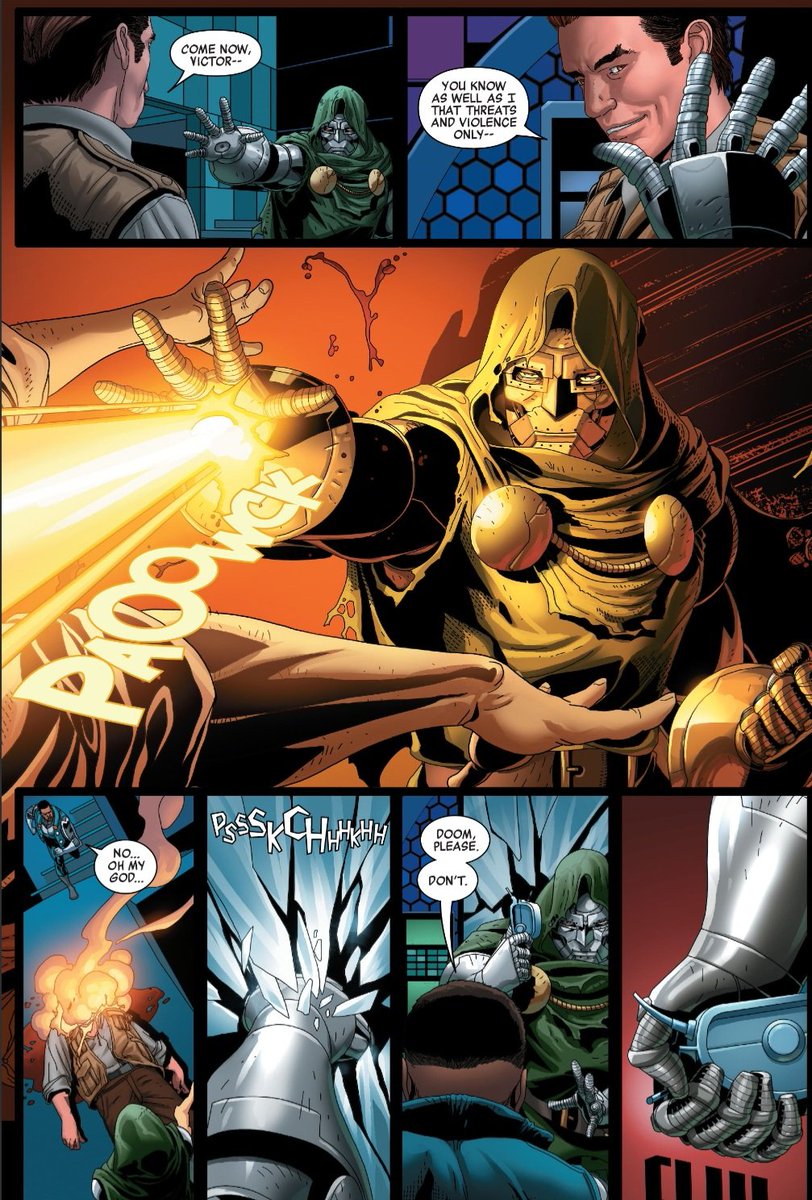 0Jcecil's tweet photo. Dr. Doom once traveled to an alternate universe and met a version of himself who turned the world into a utopia. he told him that all he had to do to achieve the same was forgive reed. This was his response https://t.co/SHe1kORprT
