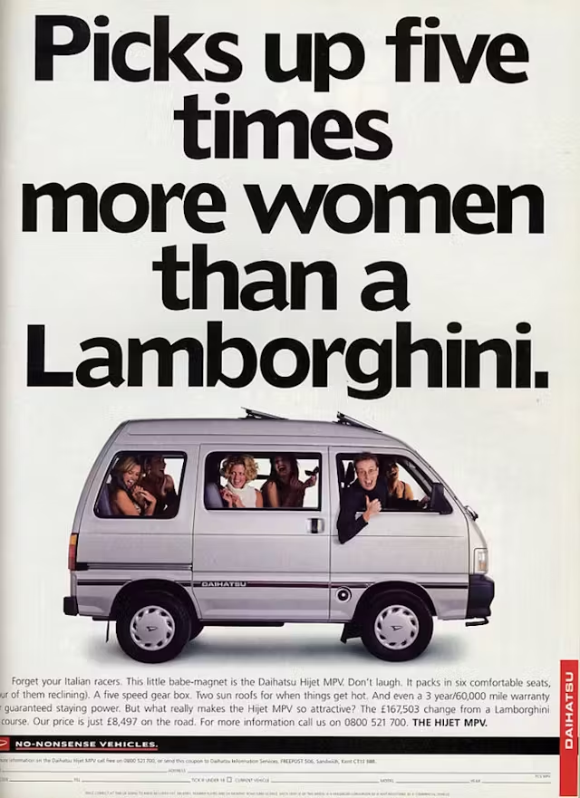 The 21 funniest car ads of all time:

1. Daihatsu